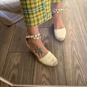 These are Valentino Garavani Rockstud textured-leather espadrille wedge heel